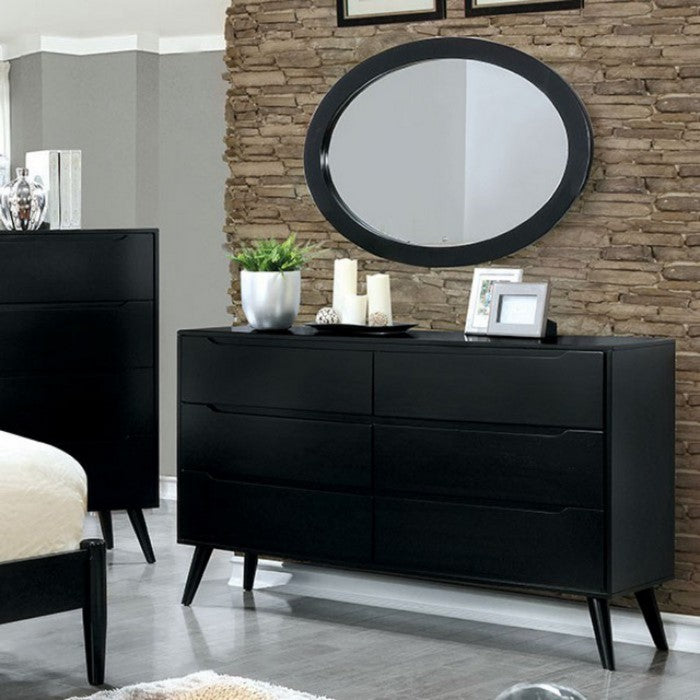 8 Drawer Wooden Dresser with Mirror Fronts and Scrolled Details, Brown