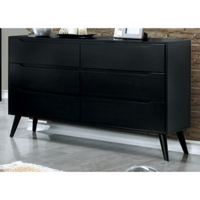 8 Drawer Wooden Dresser with Mirror Fronts and Scrolled Details, Brown