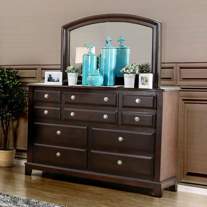 5 Drawer Wooden Chest with Wood Grain Details and Block Legs, Brown