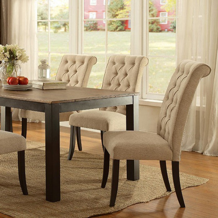 Marshall Transitional Style Dining Table, Rustic Oak Finish