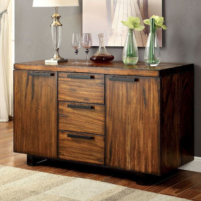 Marble Top Wooden Server with Two Drawers and Four Doors, Brown