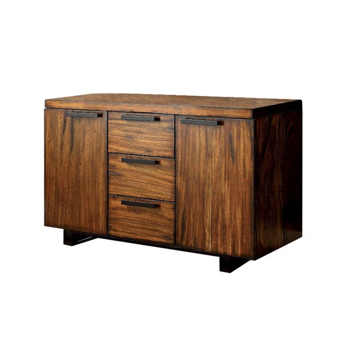 Marble Top Wooden Server with Two Drawers and Four Doors, Brown