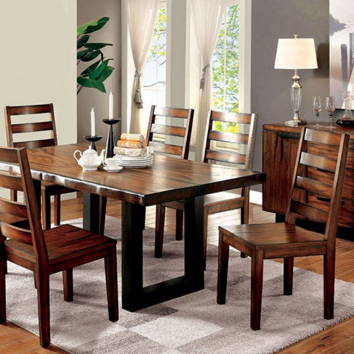 Wooden Side Chair with Cutout Backrest and Fabric Seat, Set of 2, Brown