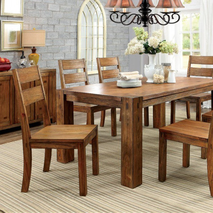 Frontier Transitional Style Dining Table, Dark Oak Finish