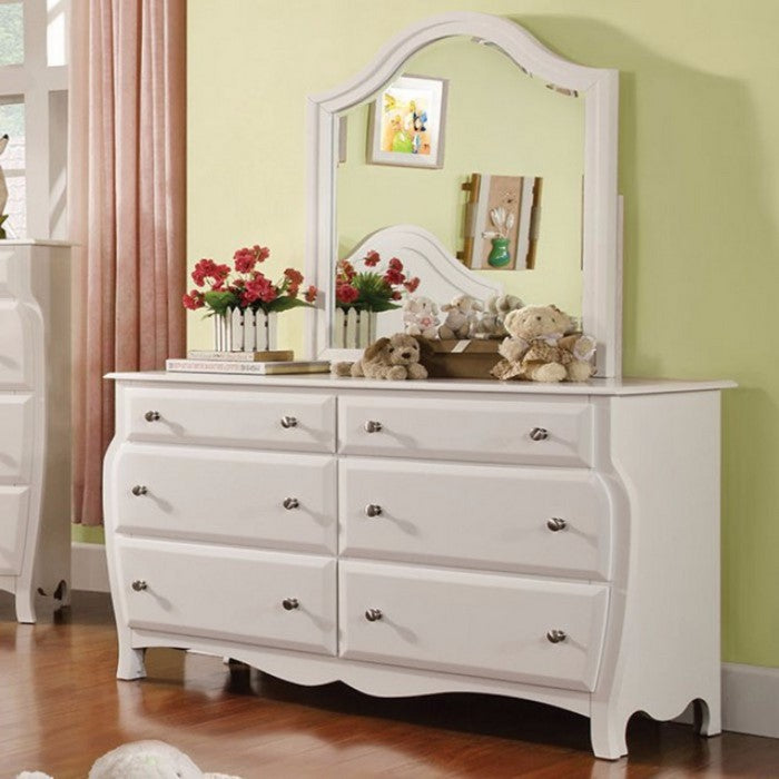 Wooden Nightstand with 3 Drawers and Metal Handles, White and Silver