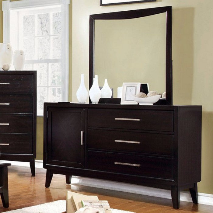 Five Drawer Cabinet with Mirror Panels and Faux Gem Accents, Silver