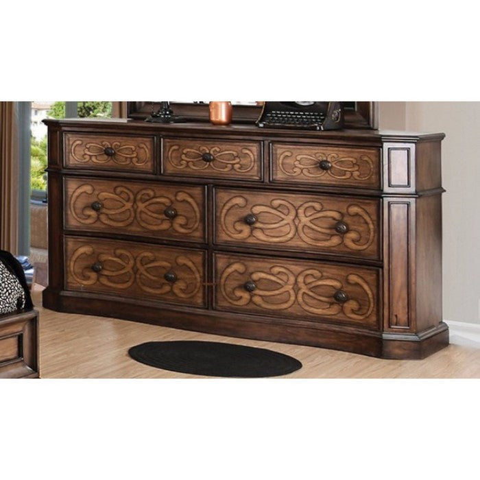 Eccentric And Stylish Two Toned Wooden Dresser, Warm Chestnut Brown