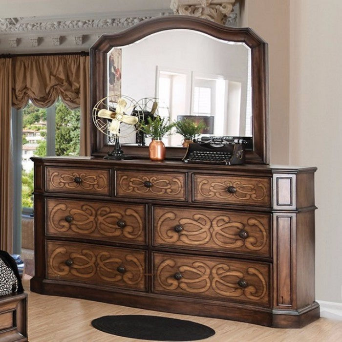 Eccentric And Stylish Two Toned Wooden Dresser, Warm Chestnut Brown