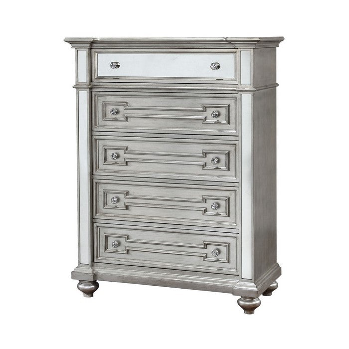 Contemporary Style Wooden Chest With Drawers, Silver
