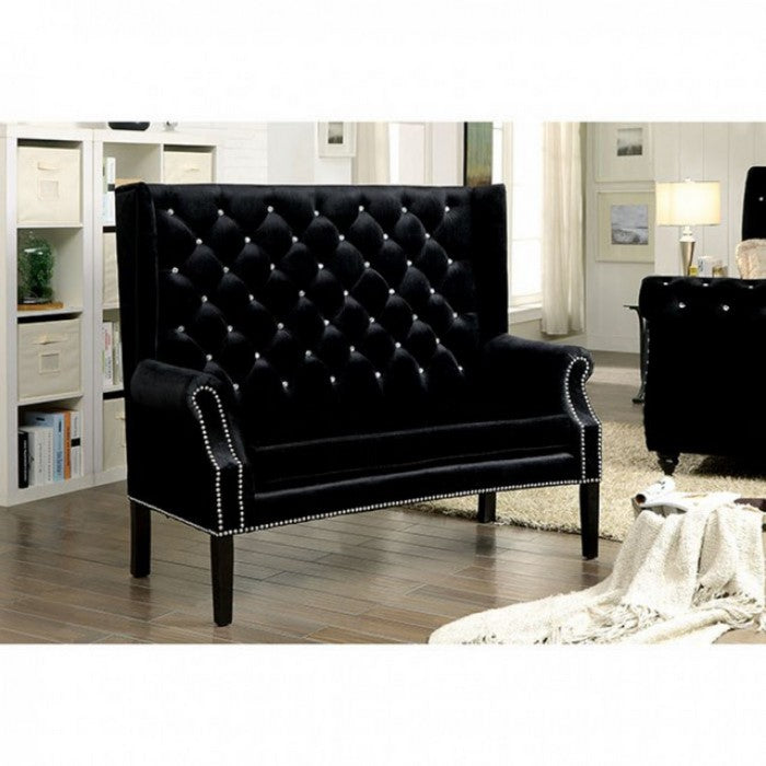 Shayla Contemporary Style Loveseat Bench, Wingback Design, Black