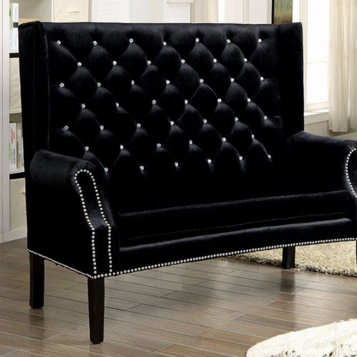 Shayla Contemporary Style Loveseat Bench, Wingback Design, Black