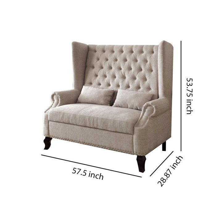 Alcacer Romantic Mid-Century Style Love Seat, Beige