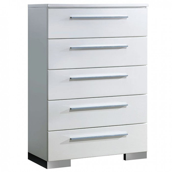 Contemporary Style Wooden Chest With Chrome Handles, White