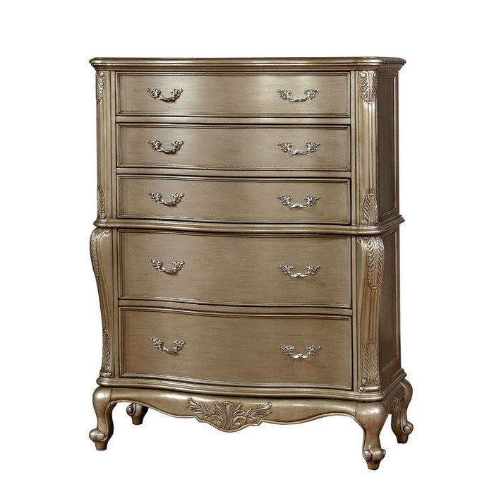 Floral Carved Design Wooden Chest, Gold