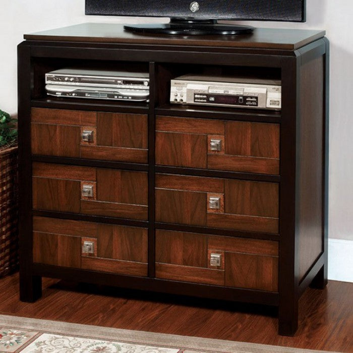 6- Drawer Wooden Media Chest With Square Chrome Knobs, Brown