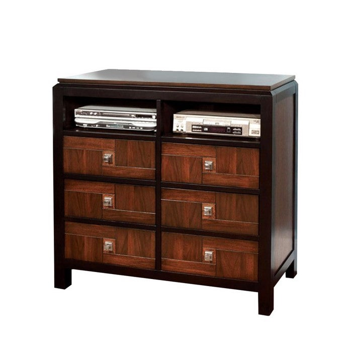 6- Drawer Wooden Media Chest With Square Chrome Knobs, Brown