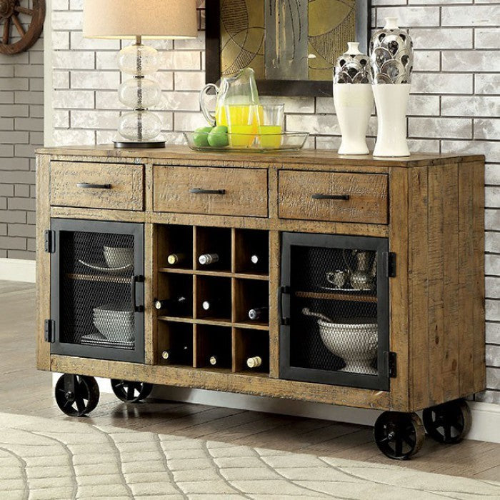 Gianna Industrial Style Server, Rustic Pine Finish