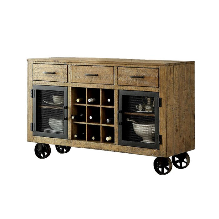Gianna Industrial Style Server, Rustic Pine Finish