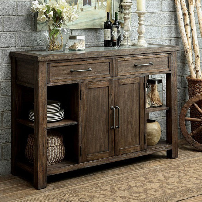 Colette Industrial Style Server, Rustic Oak Finish