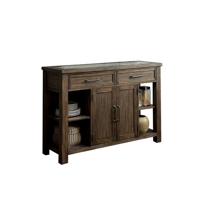 Colette Industrial Style Server, Rustic Oak Finish