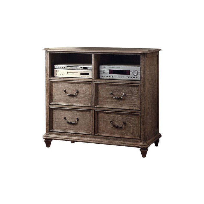 Rustic Wooden Media Chest with open shelves, Brown