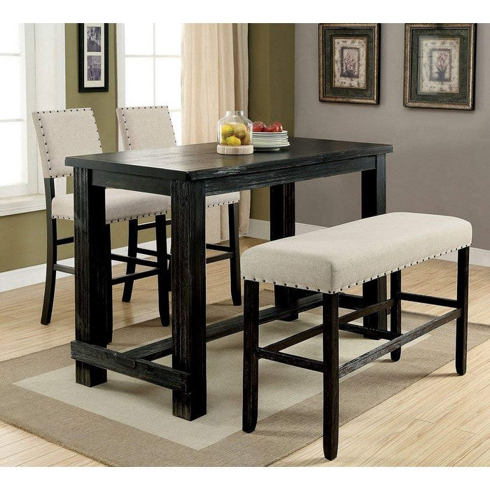 Sania II Rustic Style Bar Table, Antiqued Black Finish