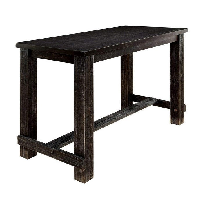 Sania II Rustic Style Bar Table, Antiqued Black Finish