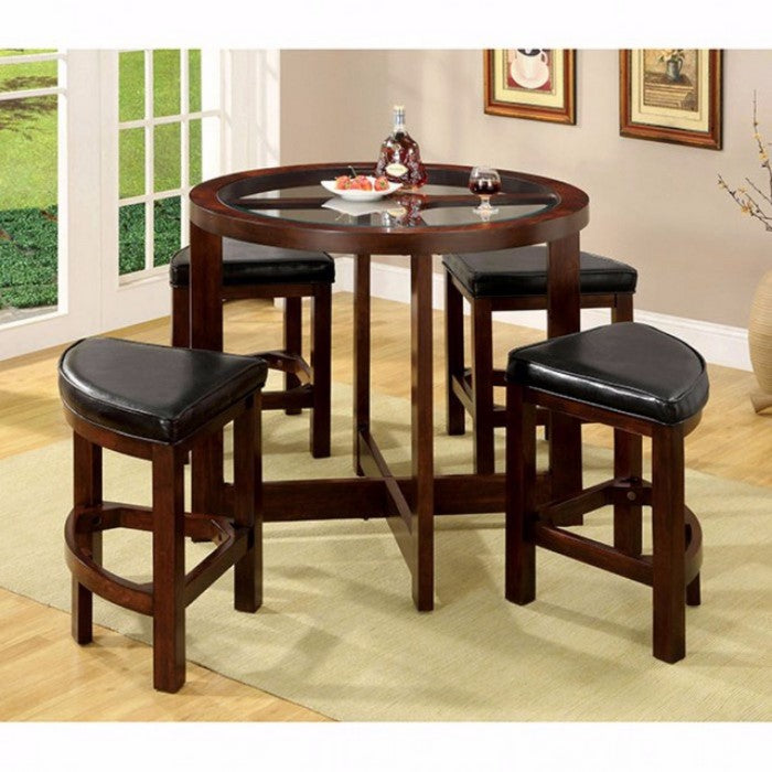 Crystal Cove I Quaint Virile 5 Piece Counter Height Table Set, Dark Walnut