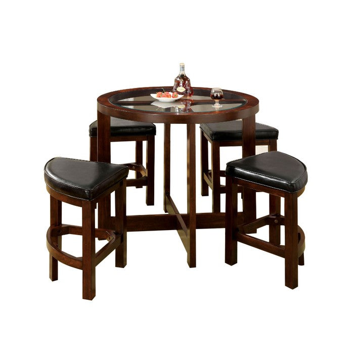 Crystal Cove I Quaint Virile 5 Piece Counter Height Table Set, Dark Walnut
