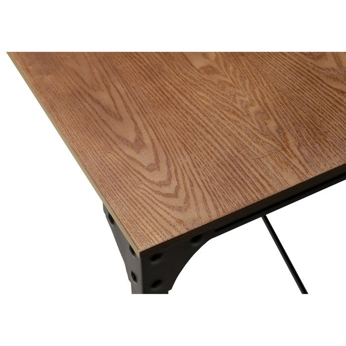 Industrial Style Home Office Desk with Rectangular Wooden Top and Metal Legs, Brown and Bronze
