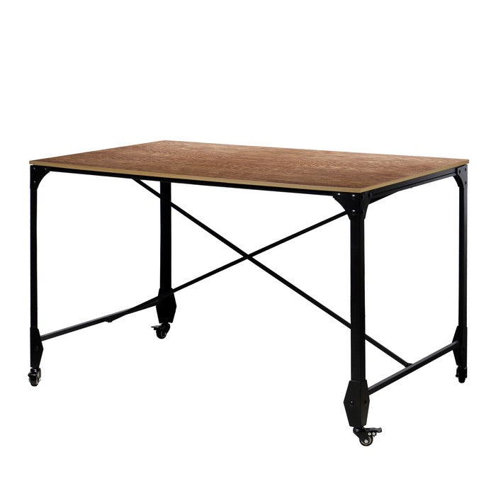 Industrial Style Home Office Desk with Rectangular Wooden Top and Metal Legs, Brown and Bronze