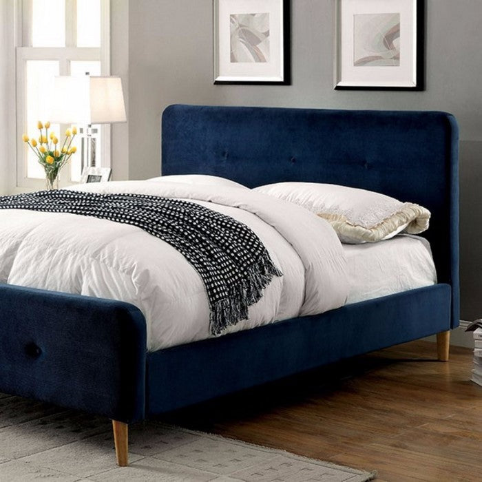 Padded Wooden Full size Bed, Blue