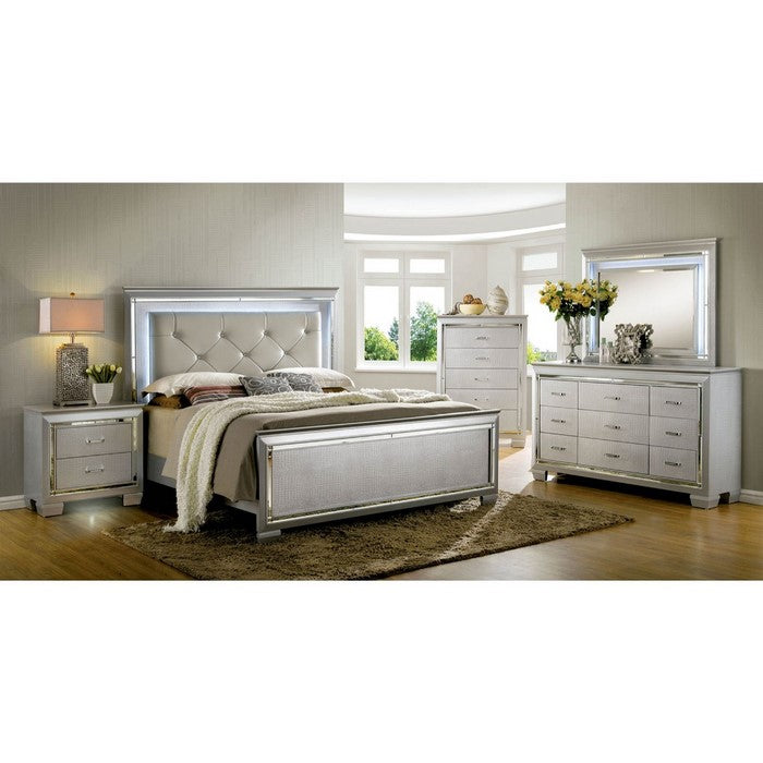 Contemporary Style Five Drawer Wooden Chest, Silver