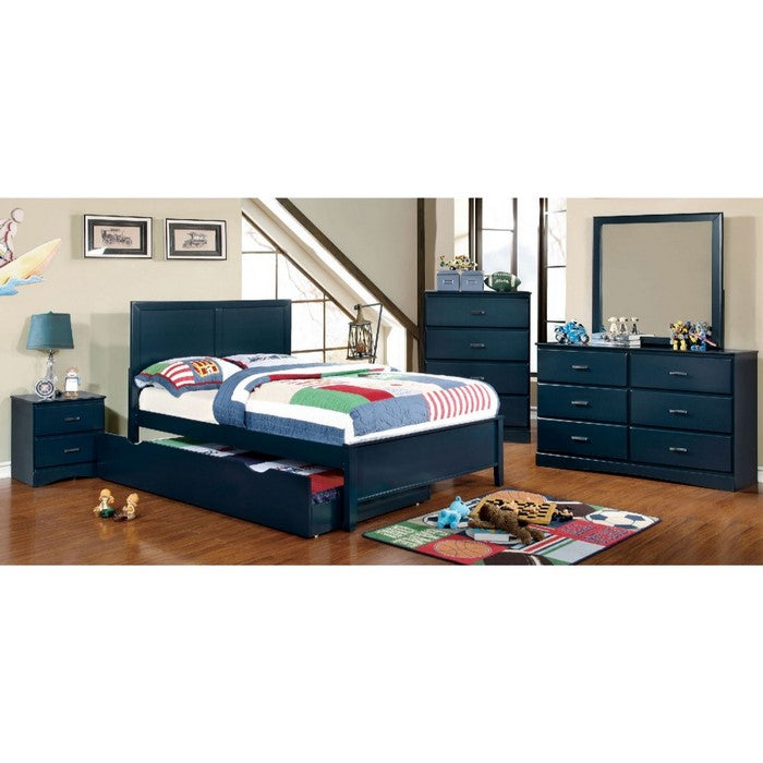 Transitional Style Chest With Metal Drawer Pulls, Blue