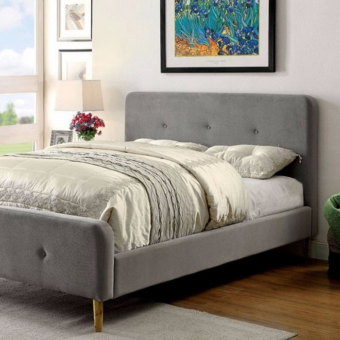 Mid Century Modern Wooden Queen Bed, Gray
