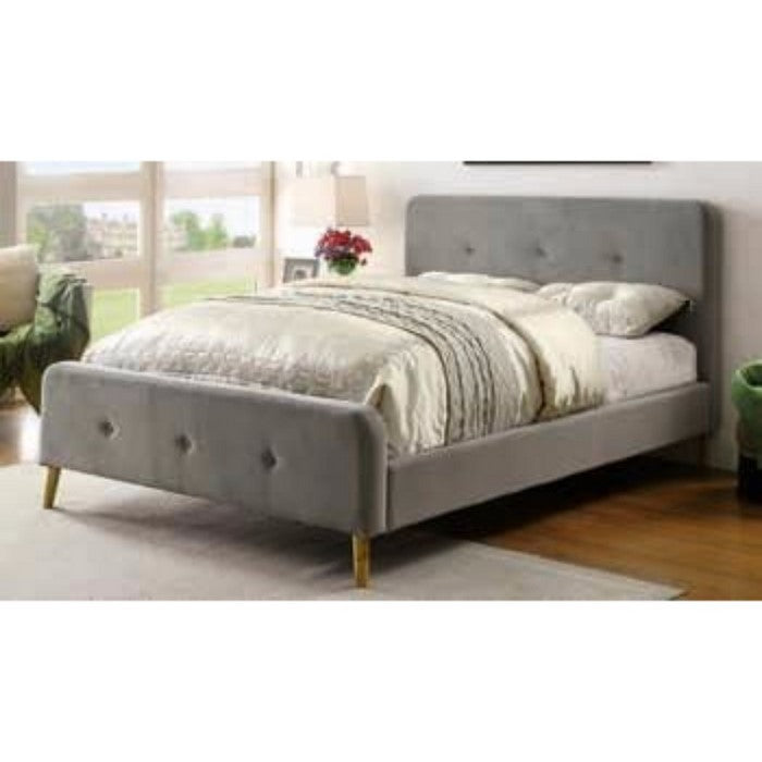 Mid Century Modern Wooden Queen Bed, Gray