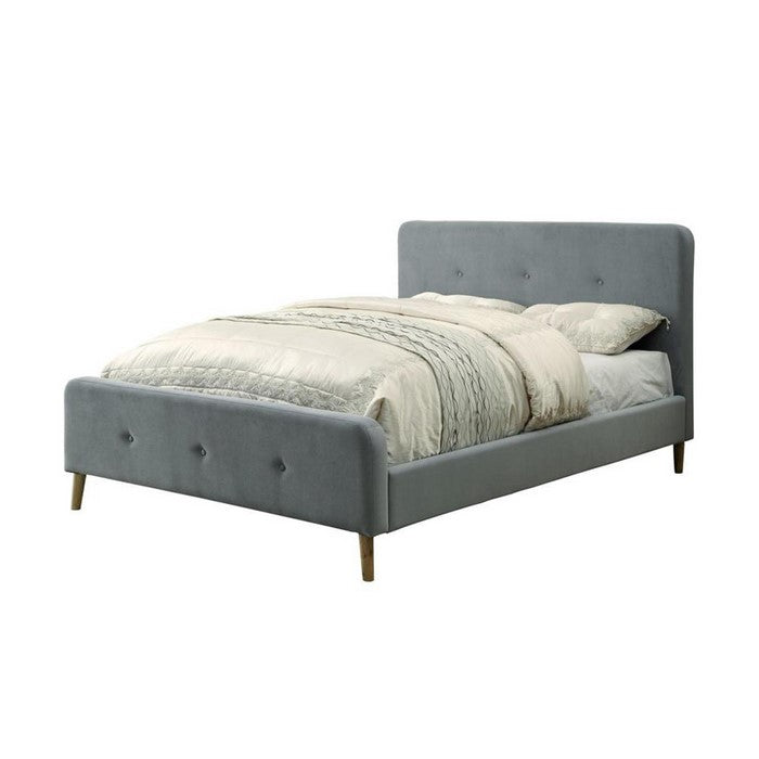 Mid Century Modern Wooden Queen Bed, Gray