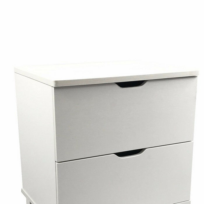 Contemporary Style White Finish Nightstand With 2 Drawers On Metal Glides.
