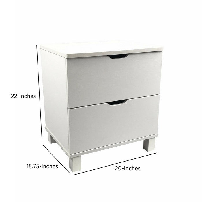 Contemporary Style White Finish Nightstand With 2 Drawers On Metal Glides.