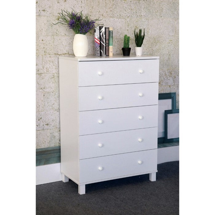 Modern Five Drawer Wooden Chest with Detachable Drawer Fronts, White