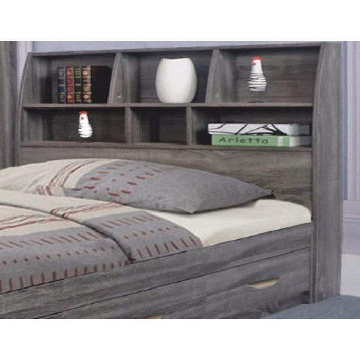 Contemporary Style Gray Finish Twin Size Bookcase Headboard With Six Shelves.