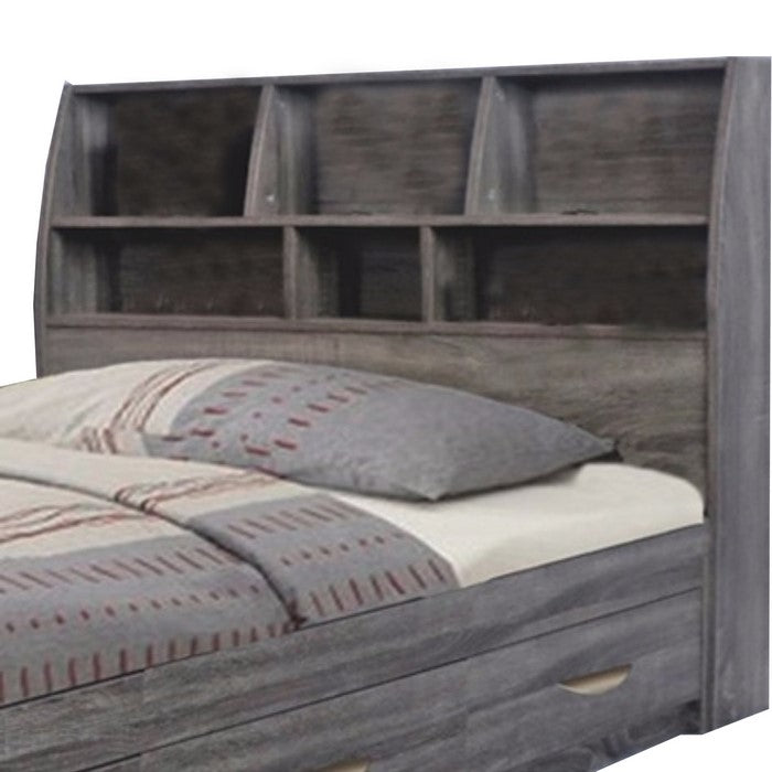 Contemporary Style Gray Finish Twin Size Bookcase Headboard With Six Shelves.