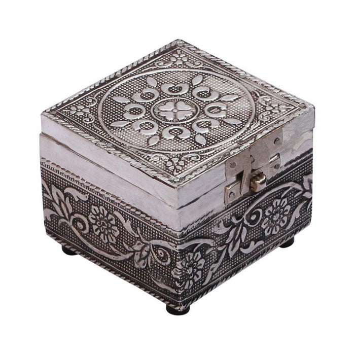 Trunk Shaped Jewelry Box In Compressed Wood With Traditional Motifs By Benzara
