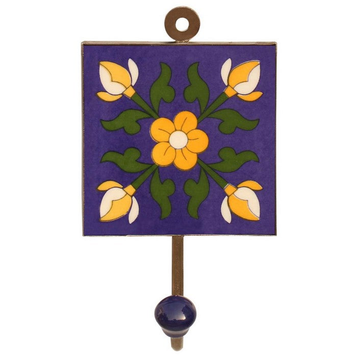 Benzara Ceramic Single Hook Wall Mount With Floral Motifs, Multicolor