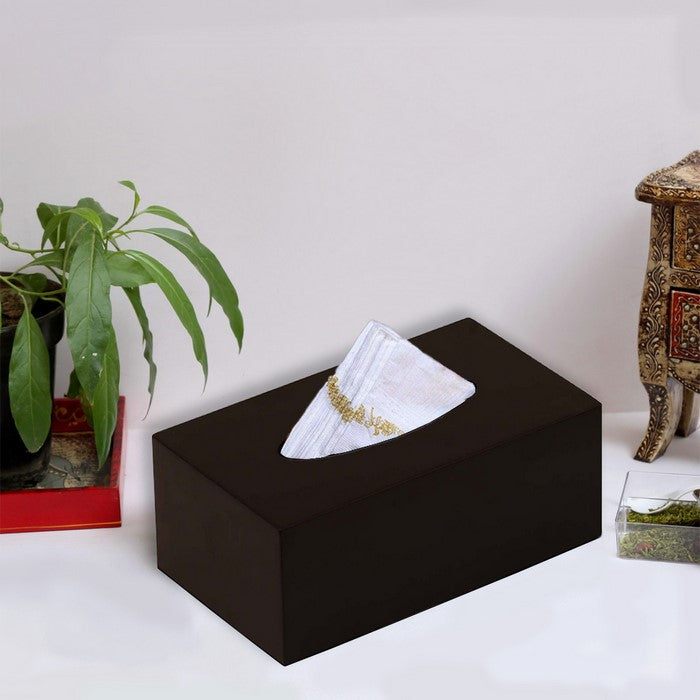 Benzara Rectangular Tissue Box Holder In Wood, Brown