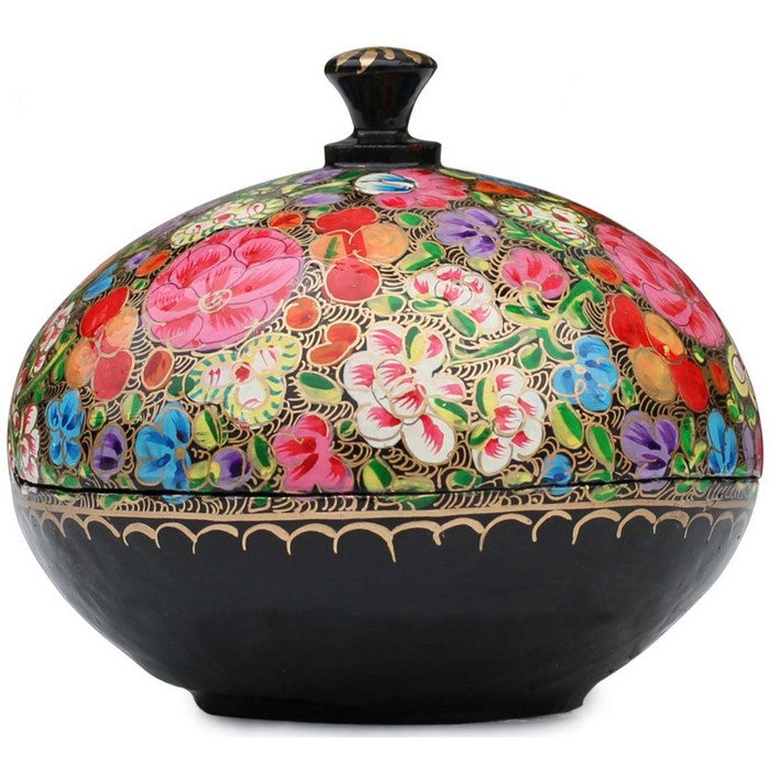 Benzara Round Keepsake Box With Floral Design, Multicolor