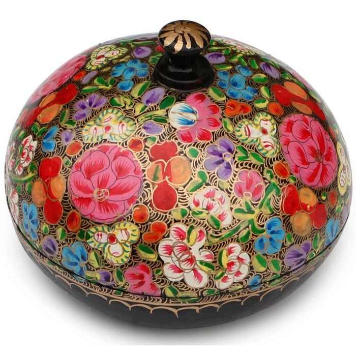 Benzara Round Keepsake Box With Floral Design, Multicolor