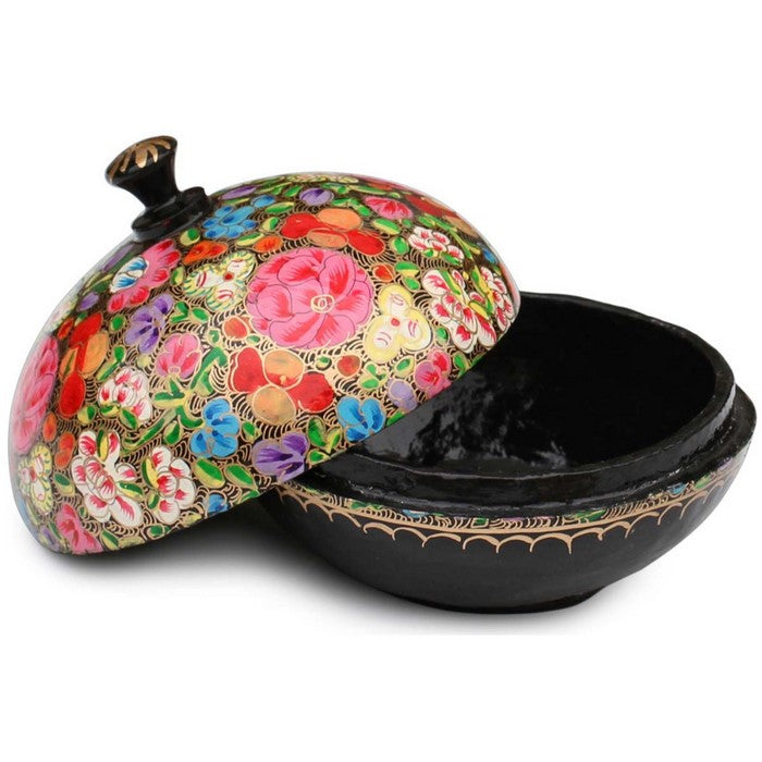 Benzara Round Keepsake Box With Floral Design, Multicolor