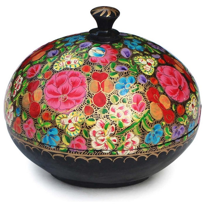 Benzara Round Keepsake Box With Floral Design, Multicolor