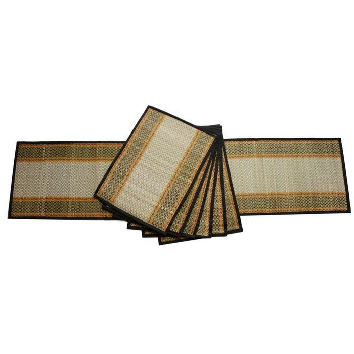Hand-woven Placemats and Runner  Set f 6 In Grass Benzara Brand